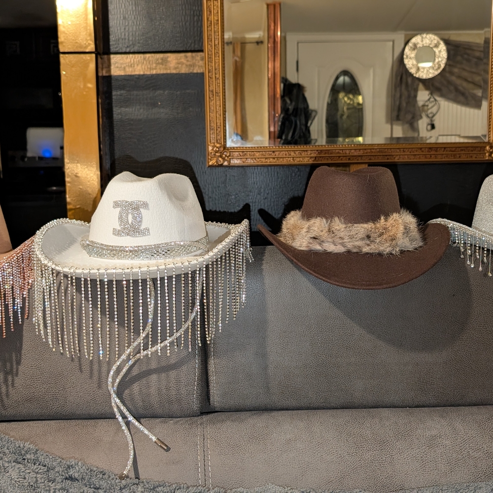 White Rhinestone Fringe Hat - Picture 5 of 5